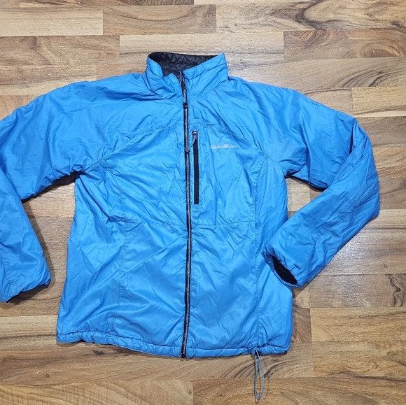 Eddie Bauer Women's M Reversible Puffer Jacket Black Blue Quilted Insulated Coat - Picture 5 of 8